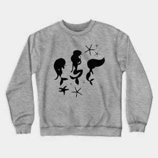 White on Black Mermaid Stars Silhouette  Seamless Pattern Print Design Crewneck Sweatshirt